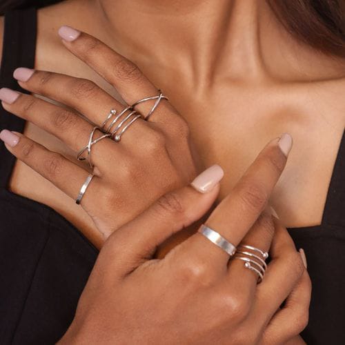 Silver Color Geometric Ring Set