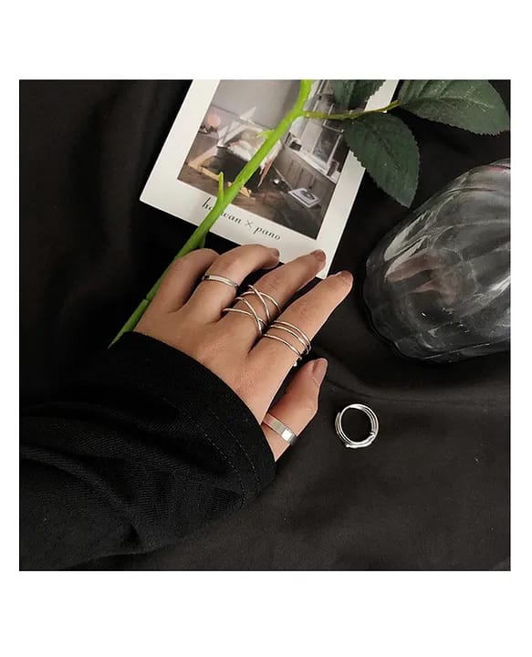 Silver Color Geometric Ring Set