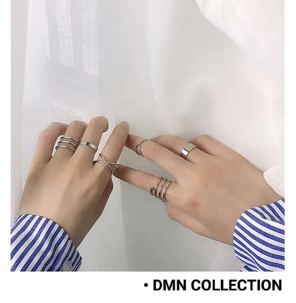 Silver Color Geometric Ring Set