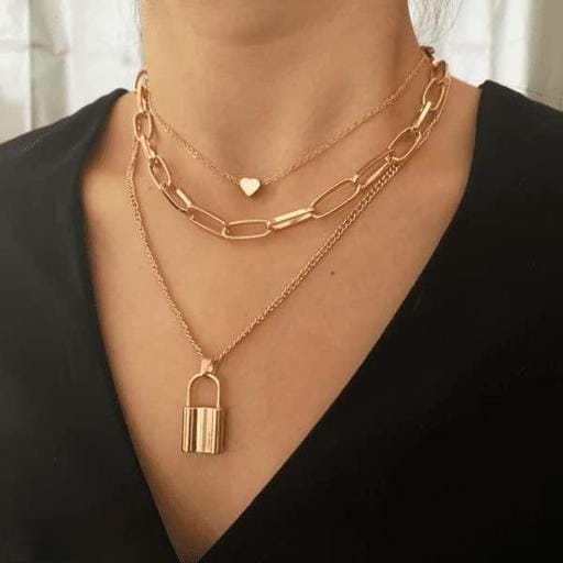 Locked in Elegance – Gold Plated Stylish Necklace