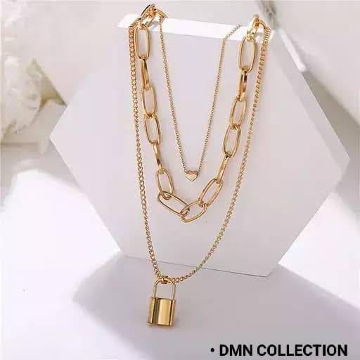 Locked in Elegance – Gold Plated Stylish Necklace