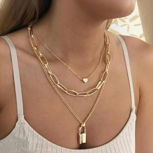 Locked in Elegance – Gold Plated Stylish Necklace