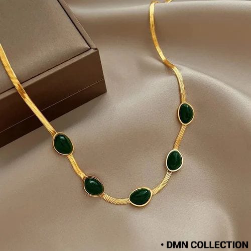 Oval Green Crystal Pendant Necklace Set With Bracelet