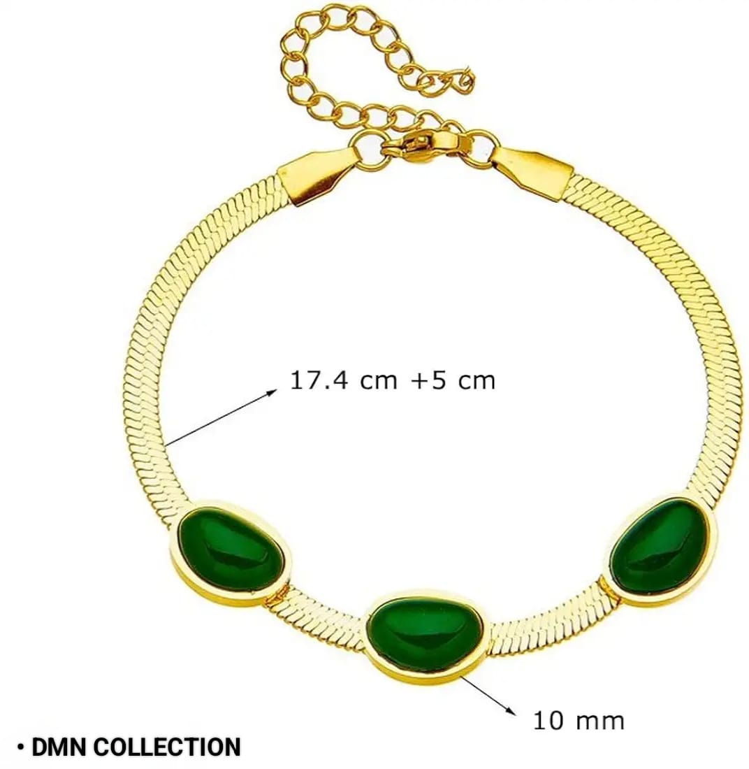 Oval Green Crystal Pendant Necklace Set With Bracelet