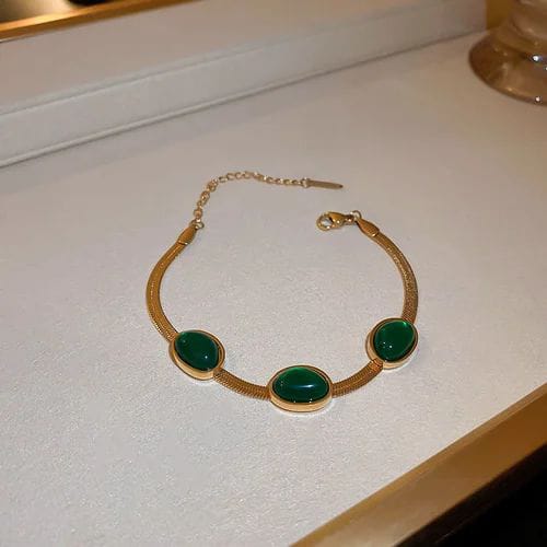 Oval Green Crystal Pendant Necklace Set With Bracelet